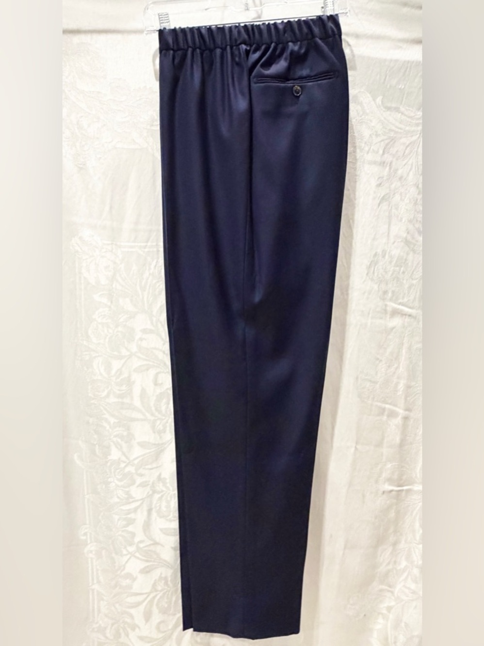 J MUESER Custom Order High Twist Navy Wool Pants 36 x 30.5 XL $595 Elastic Waist